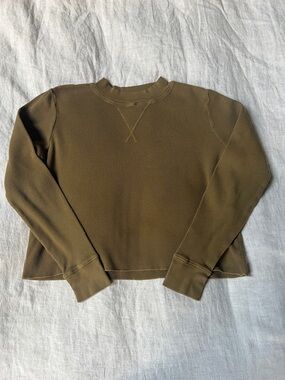 MATE the Label Organic Cotton Waffle Knit Thermal Knit Crop | Olive Green| Small